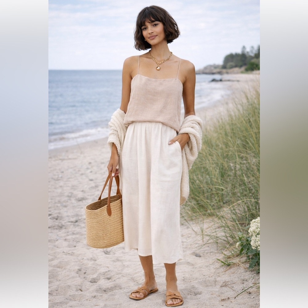 NWT Anine Bing Rose Linen Camisole Top in Neutral Oatmeal Size L